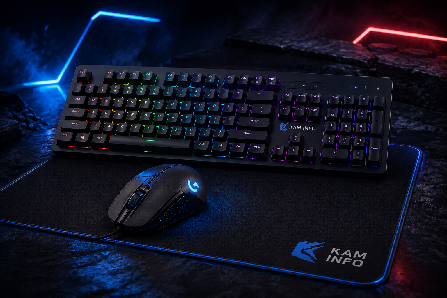 Pack KAM INFO avec clavier gaming RGB, Logitech G302 et tapis gaming